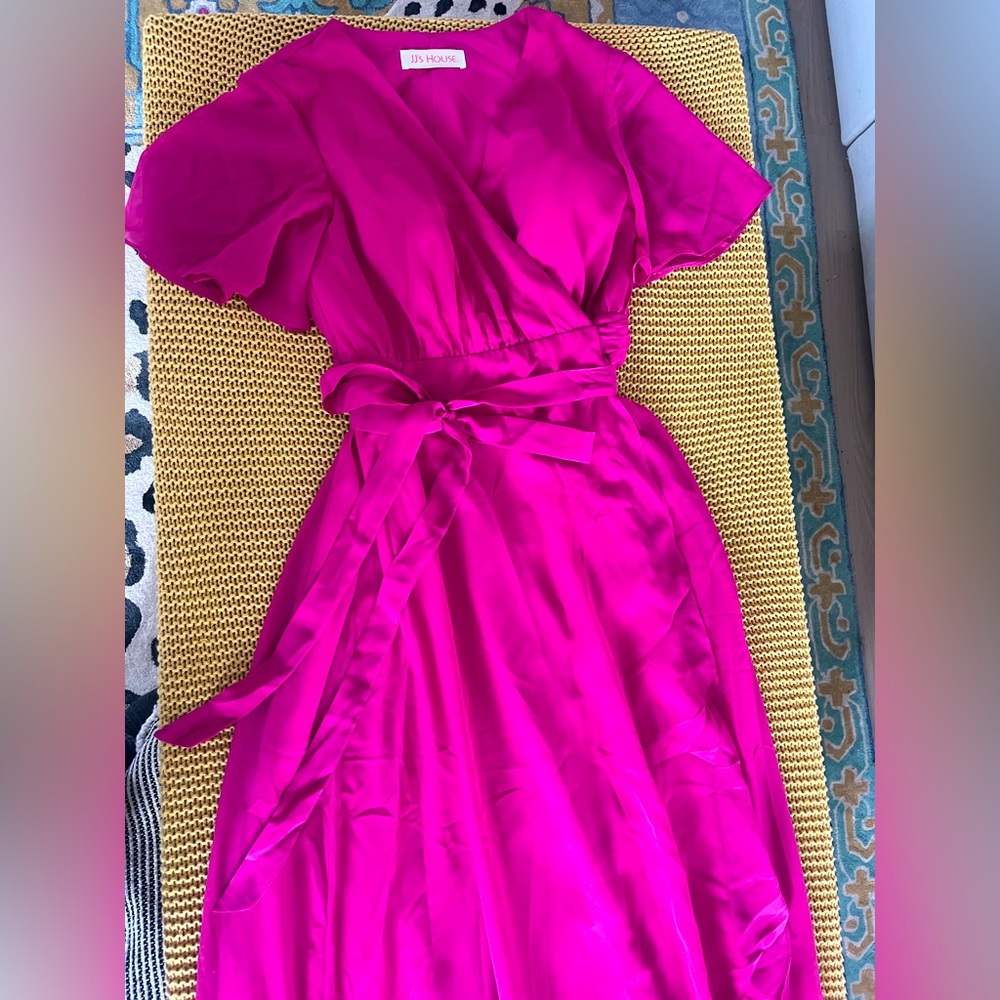 JJs House Fuchsia Asymmetrical Wrap Dress